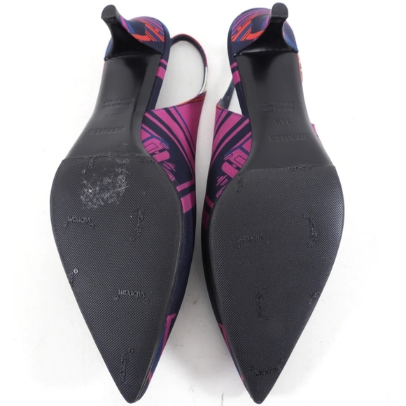 Hermes Silk Pattern Slingback Heels - 8.5 - Picture 4 of 4